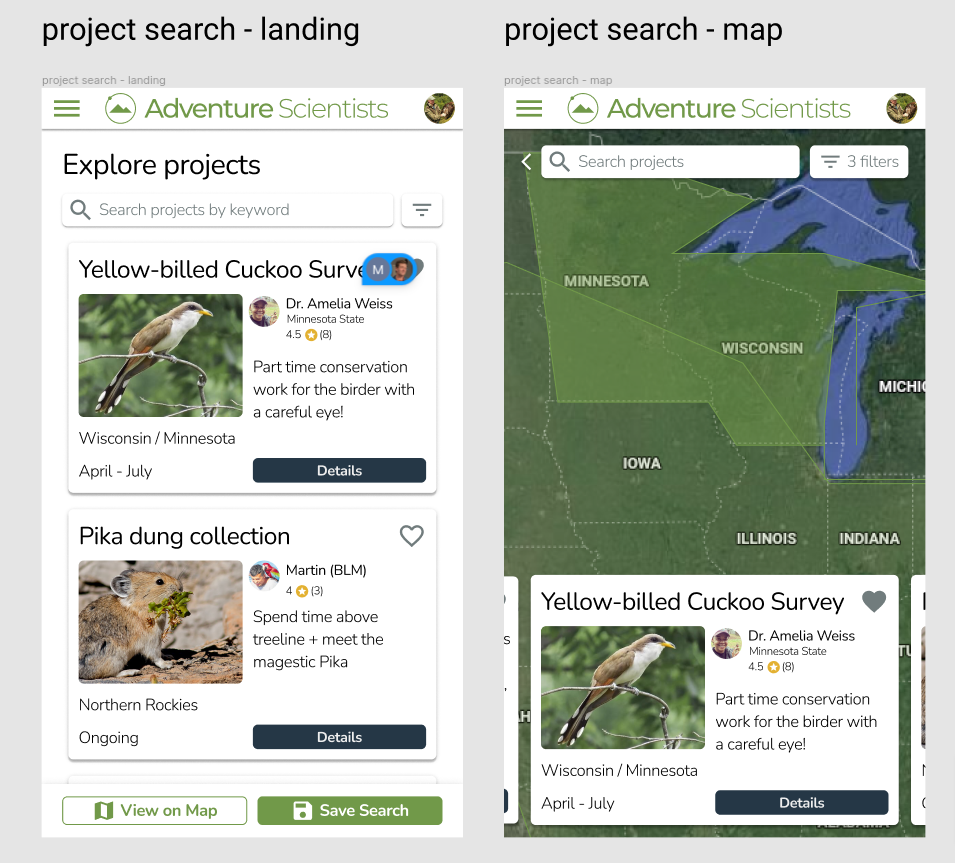 A mock of the project search page